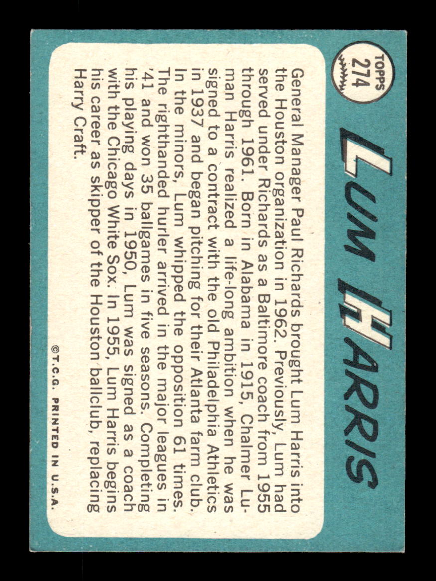 1965 Topps #274 Lum Harris Houston Astros EXMT CS26015530