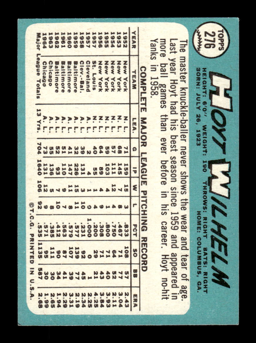 1965 Topps #276 Hoyt Wilhelm Chicago White Sox EXMT CS26015532