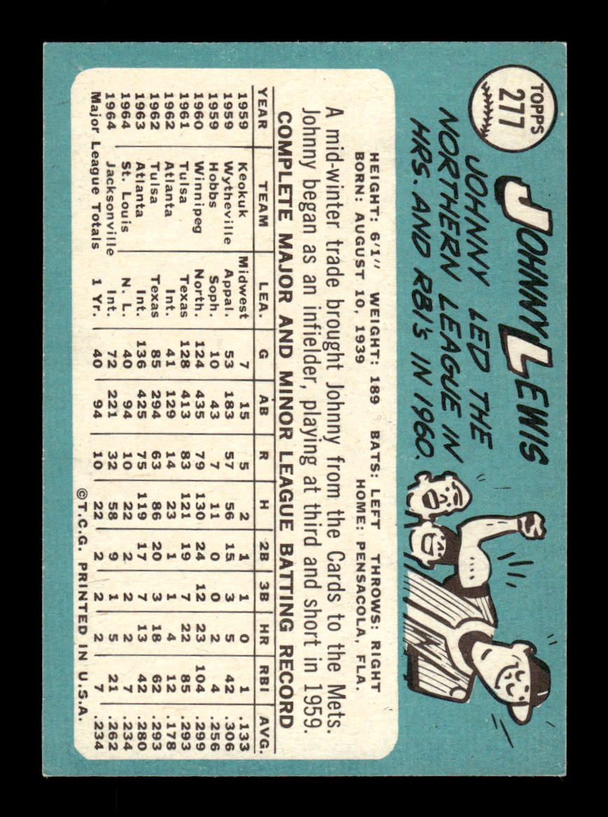 1965 Topps #277 Johnny Lewis New York Mets EXMT CS26015533