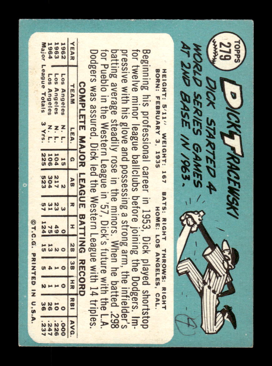 1965 Topps #279 Dick Tracewski Los Angeles Dodgers EXMT CS26015535