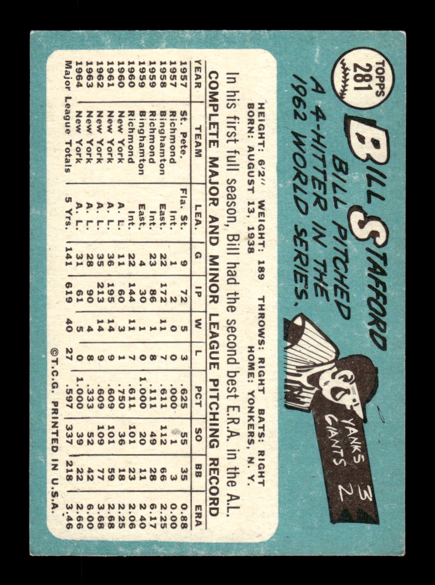 1965 Topps #281 Bill Stafford New York Yankees EXMT CS26015537
