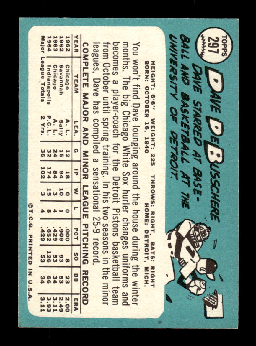 1965 Topps #297 Dave DeBusschere Chicago White Sox EXMT CS26015553
