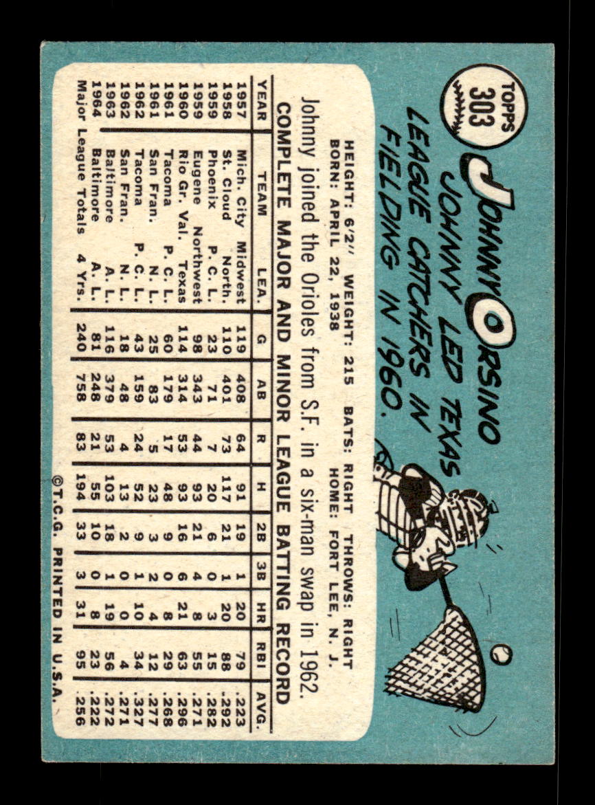 1965 Topps #303 Johnny Orsino Baltimore Orioles EXMT CS26015558