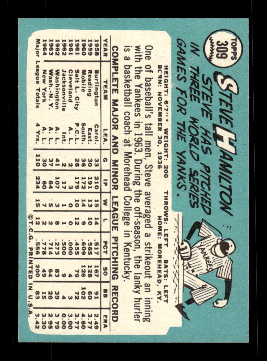 1965 Topps #309 Steve Hamilton New York Yankees EXMT CS26015564