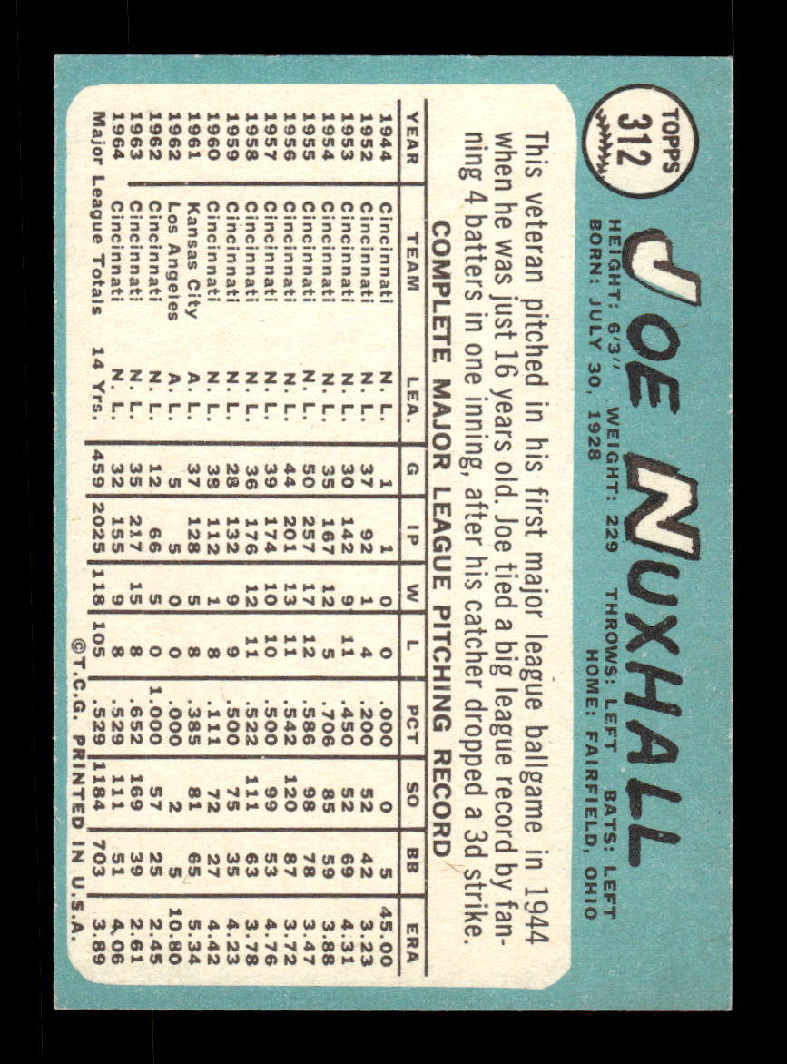 1965 Topps #312 Joe Nuxhall Cincinnati Reds EXMT CS26015567