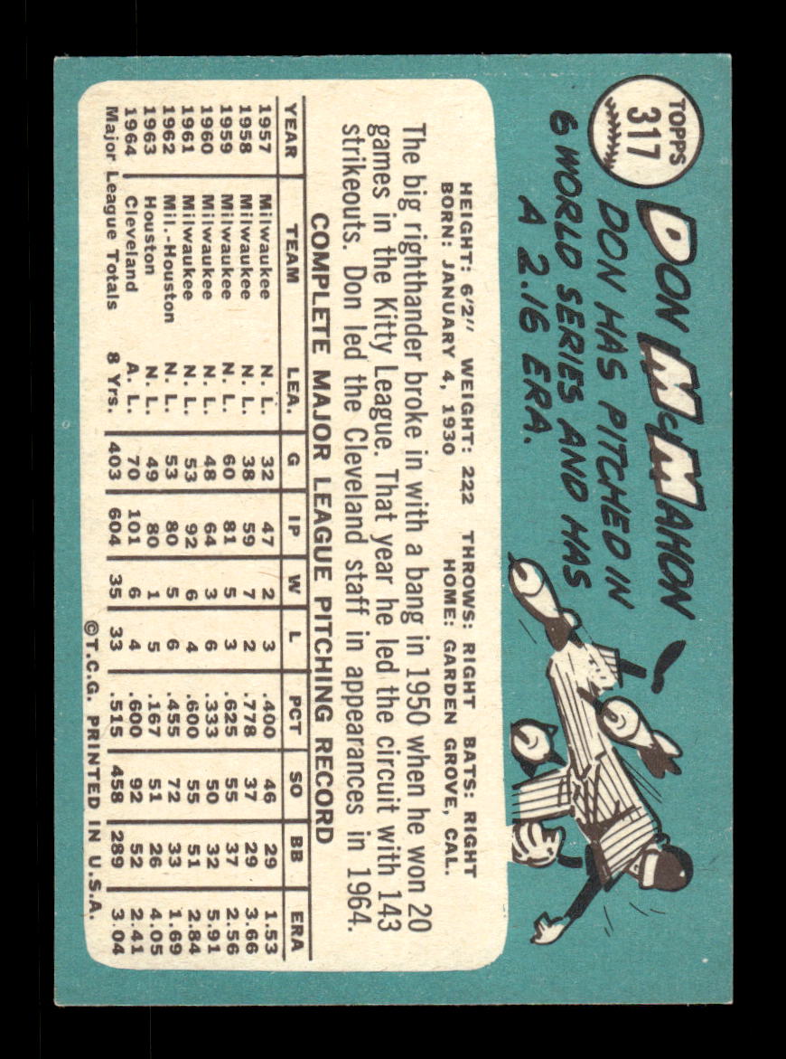 1965 Topps #317 Don McMahon Cleveland Indians EXMT CS26015572