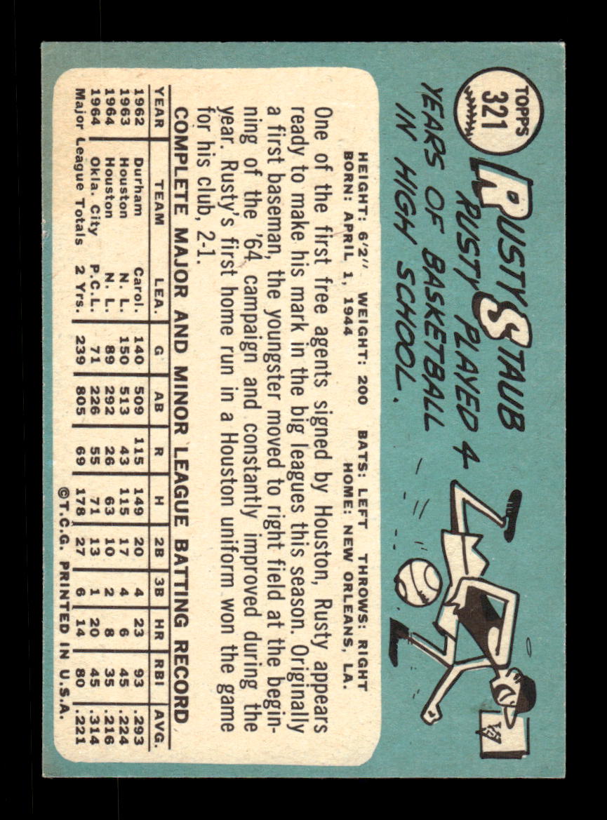 1965 Topps #321 Rusty Staub Houston Astros EXMT CS26015575