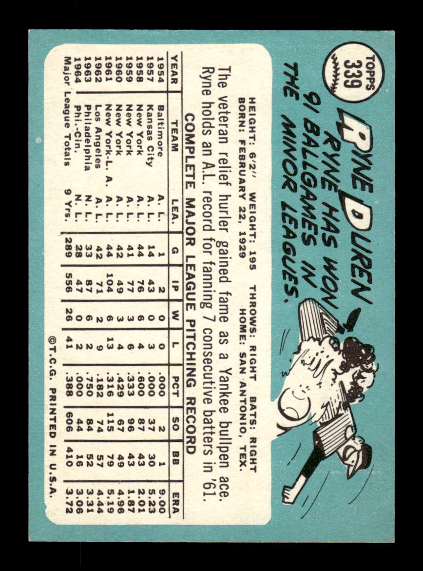 1965 Topps #339 Ryne Duren Cincinnati Reds EXMT CS26015591
