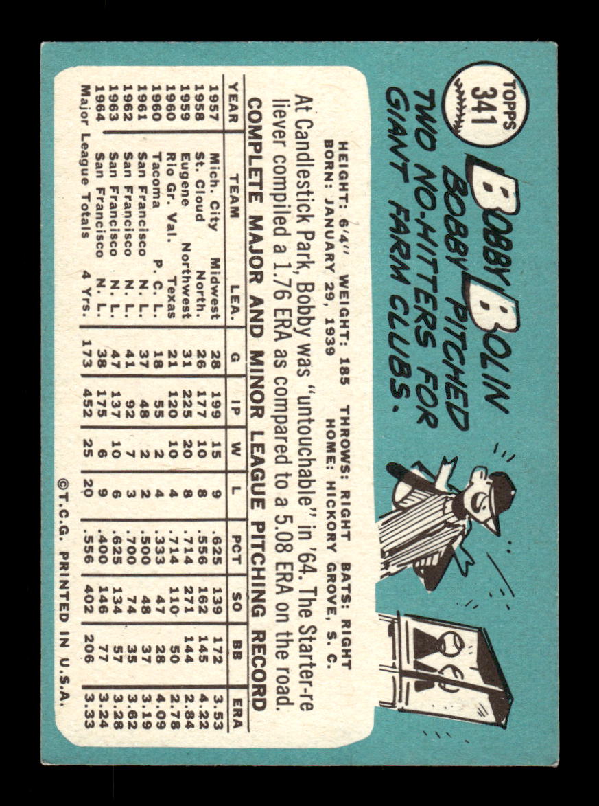 1965 Topps #341 Bobby Bolin San Francisco Giants EXMT CS26015592