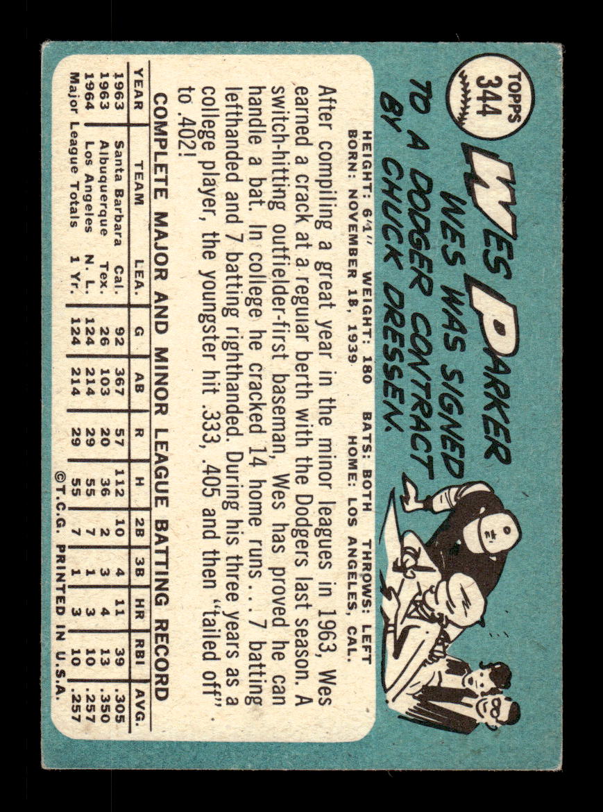 1965 Topps #344 Wes Parker Los Angeles Dodgers EXMT CS26015595