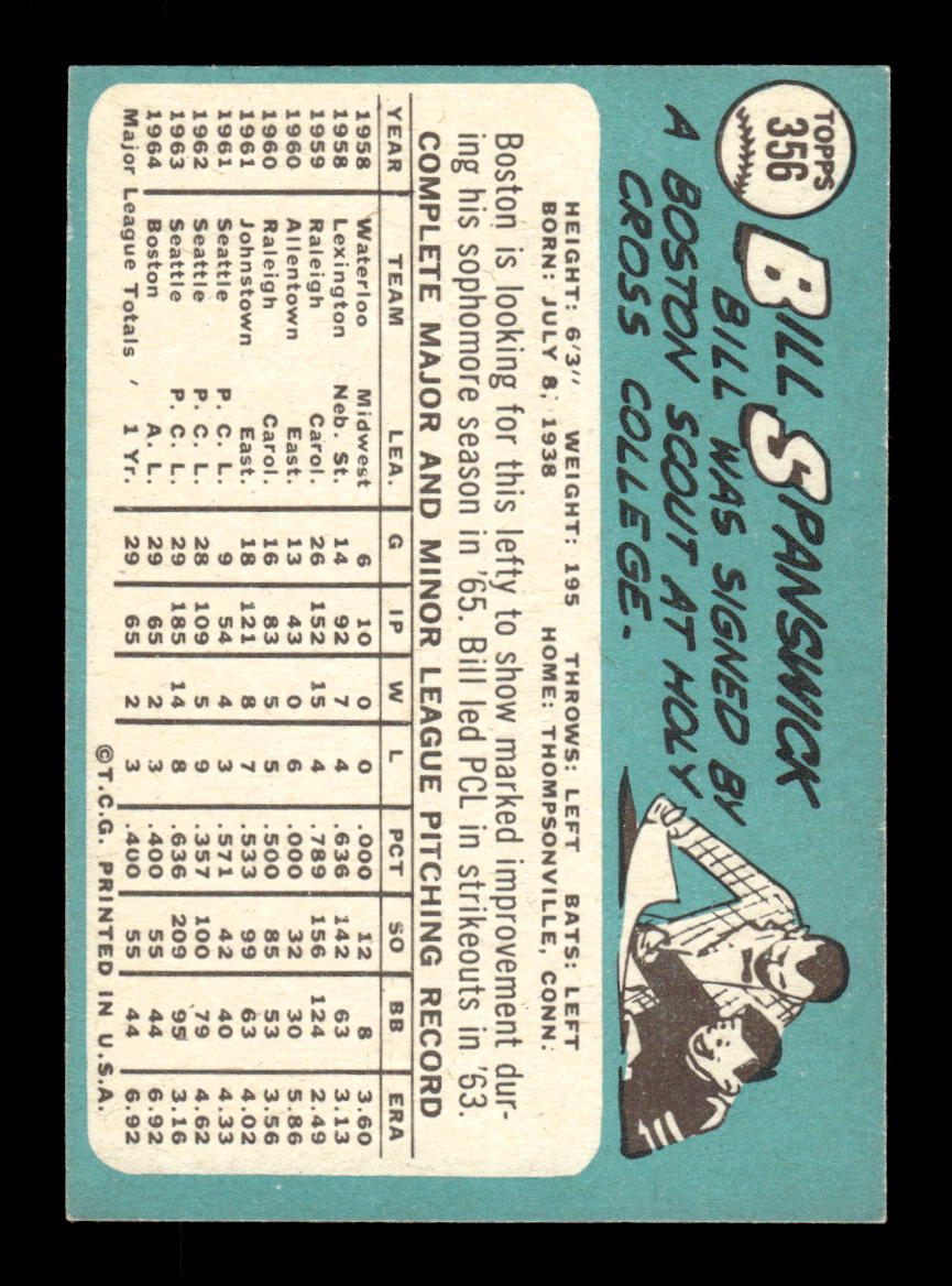 1965 Topps #356 Bill Spanswick Boston Red Sox EXMT CS26015604