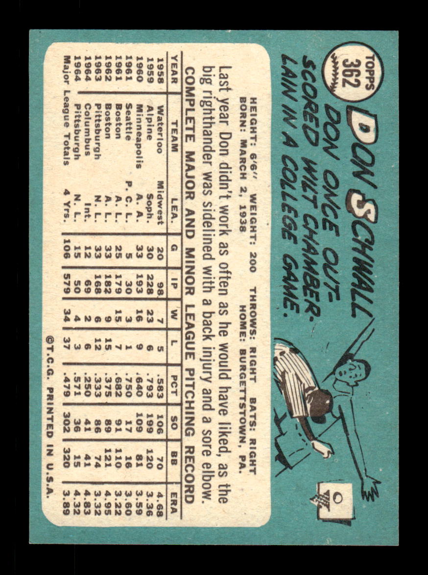 1965 Topps #362 Don Schwall Pittsburgh Pirates EXMT CS26015610