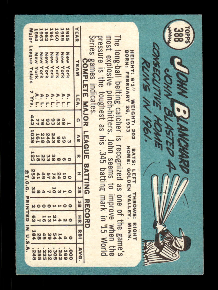 1965 Topps #388 John Blanchard New York Yankees VGEX CS26015632