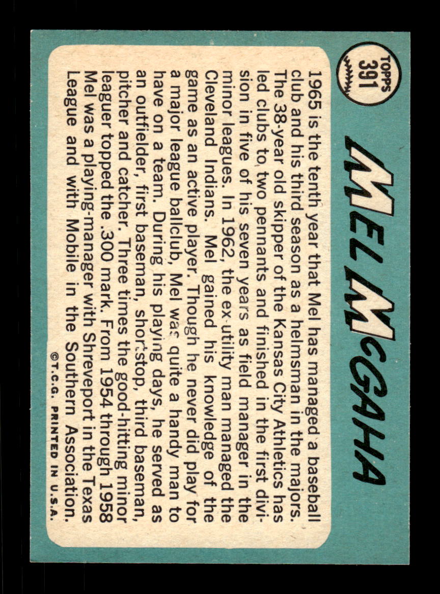 1965 Topps #391 Mel McGaha Kansas City Athletics VGEX CS26015634