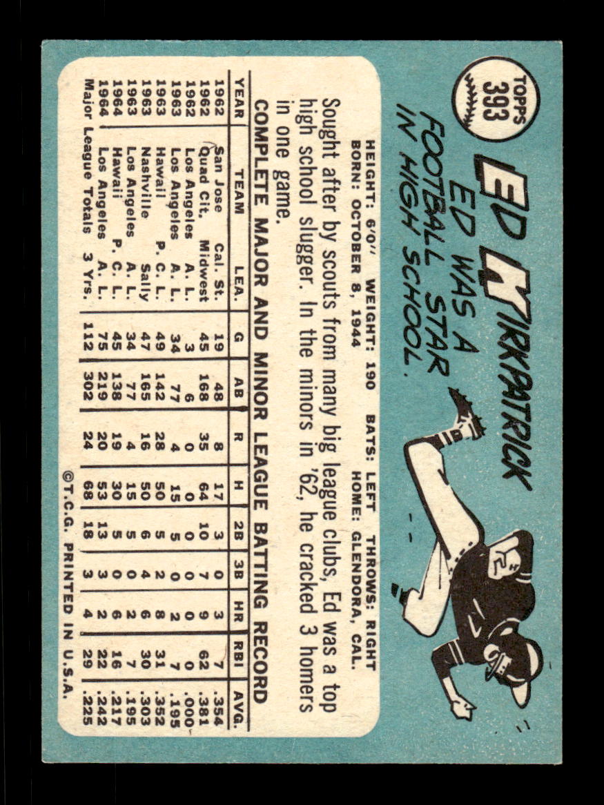 1965 Topps #393 Ed Kirkpatrick Los Angeles Angels VGEX CS26015636