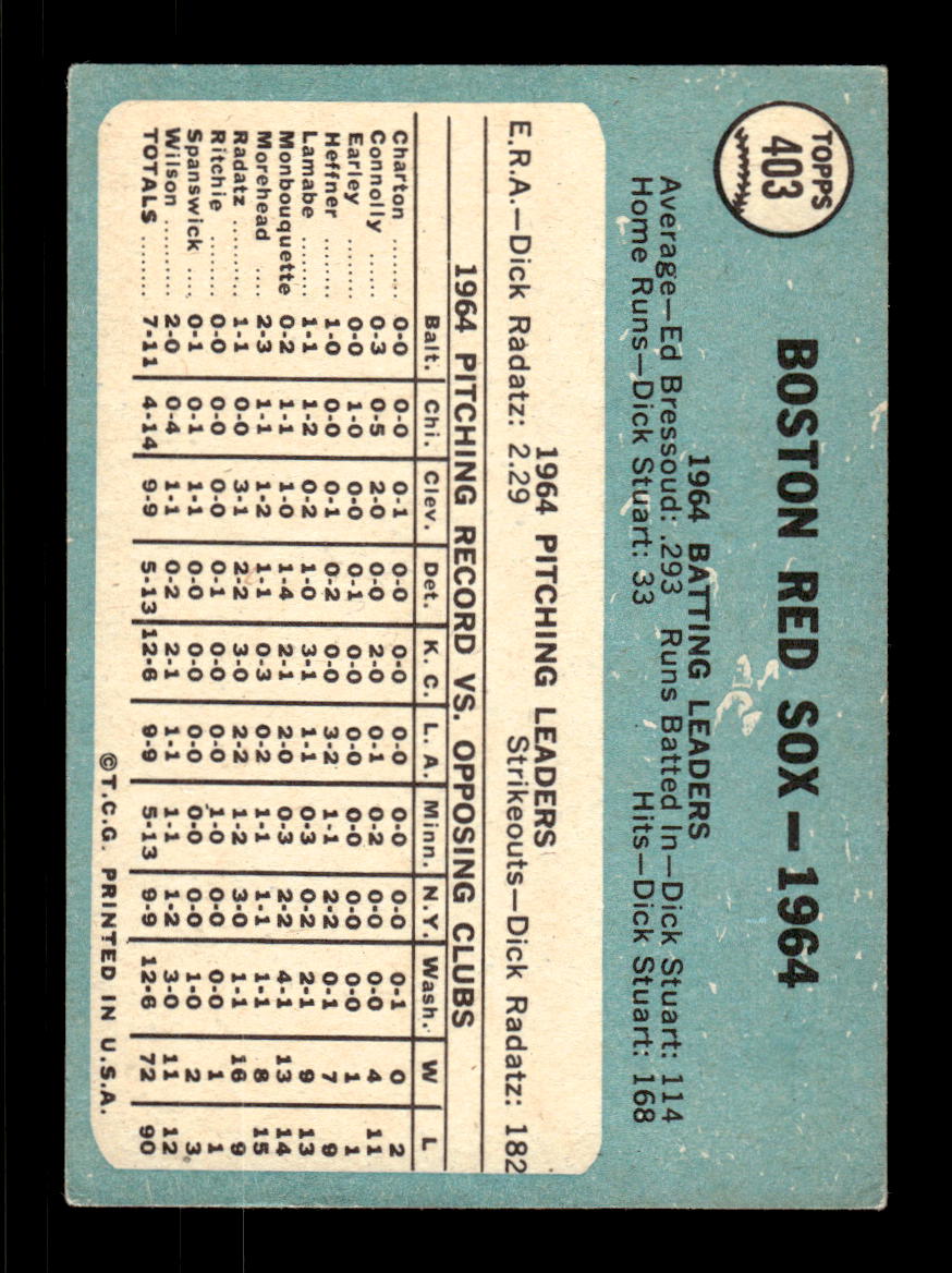 1965 Topps #403 Boston Red Sox Boston Red Sox VGEX CS26015644