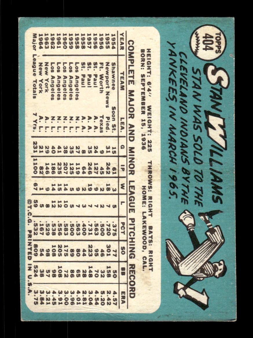 1965 Topps #404 Stan Williams Cleveland Indians VGEX CS26015645