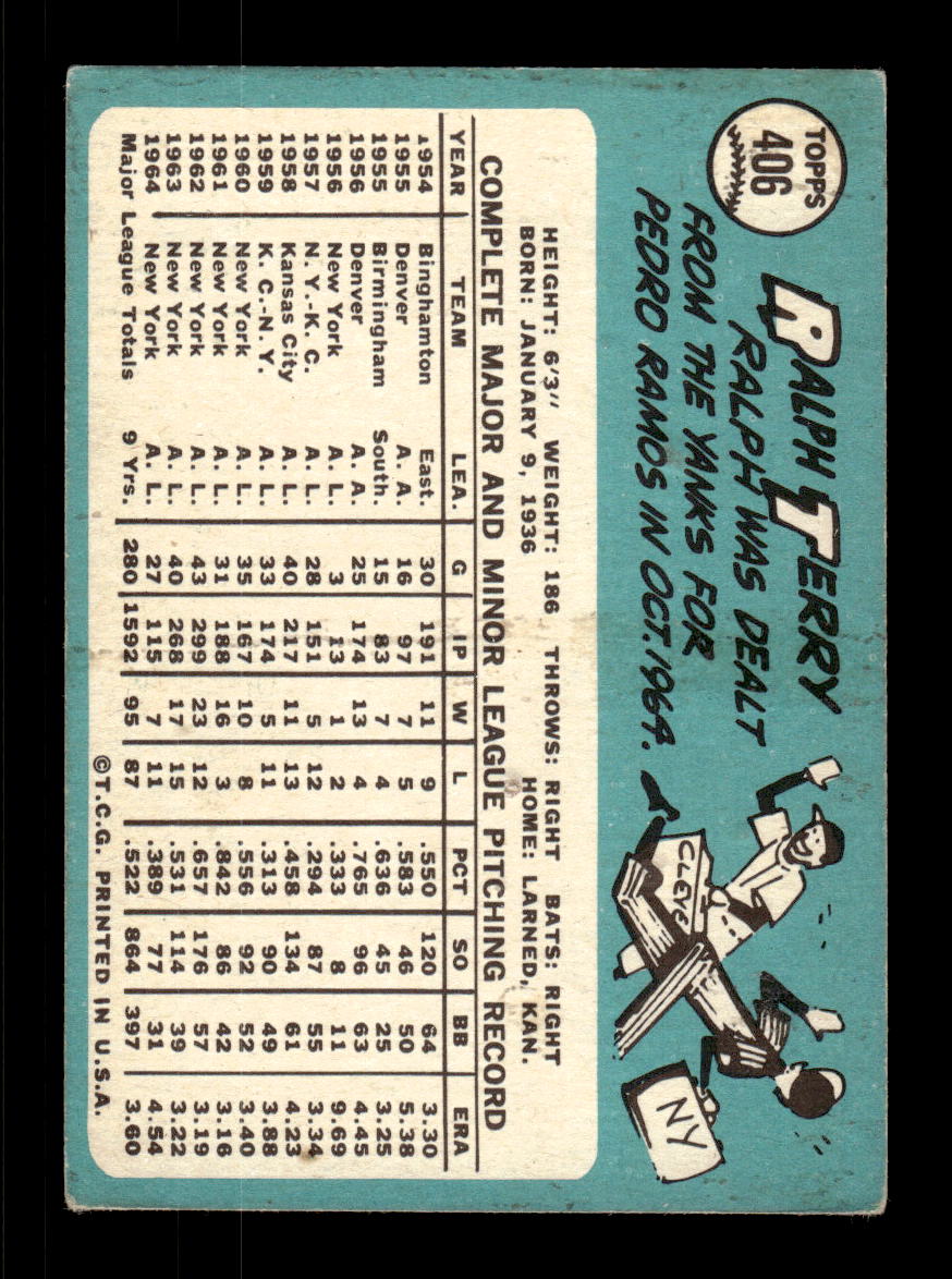 1965 Topps #406 Ralph Terry Cleveland Indians VGEX CS26015647