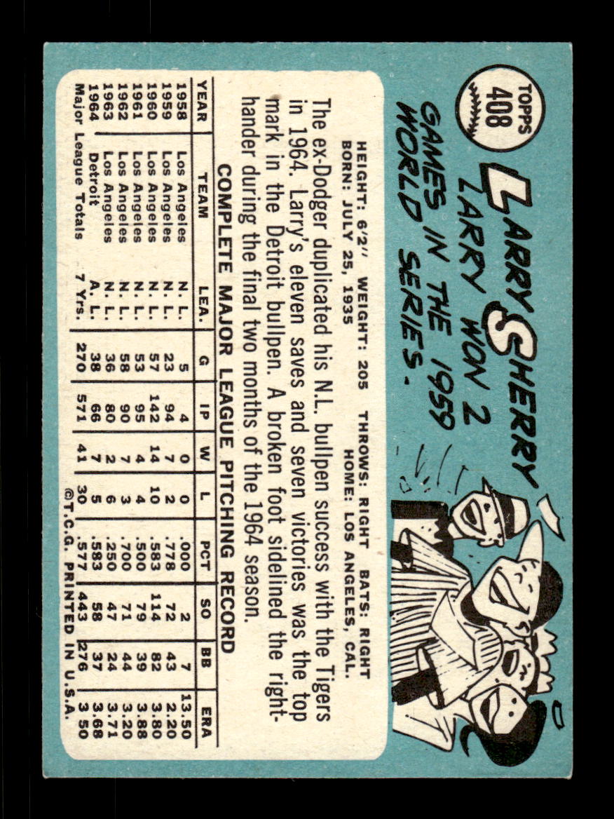 1965 Topps #408 Larry Sherry Detroit Tigers VGEX CS26015648