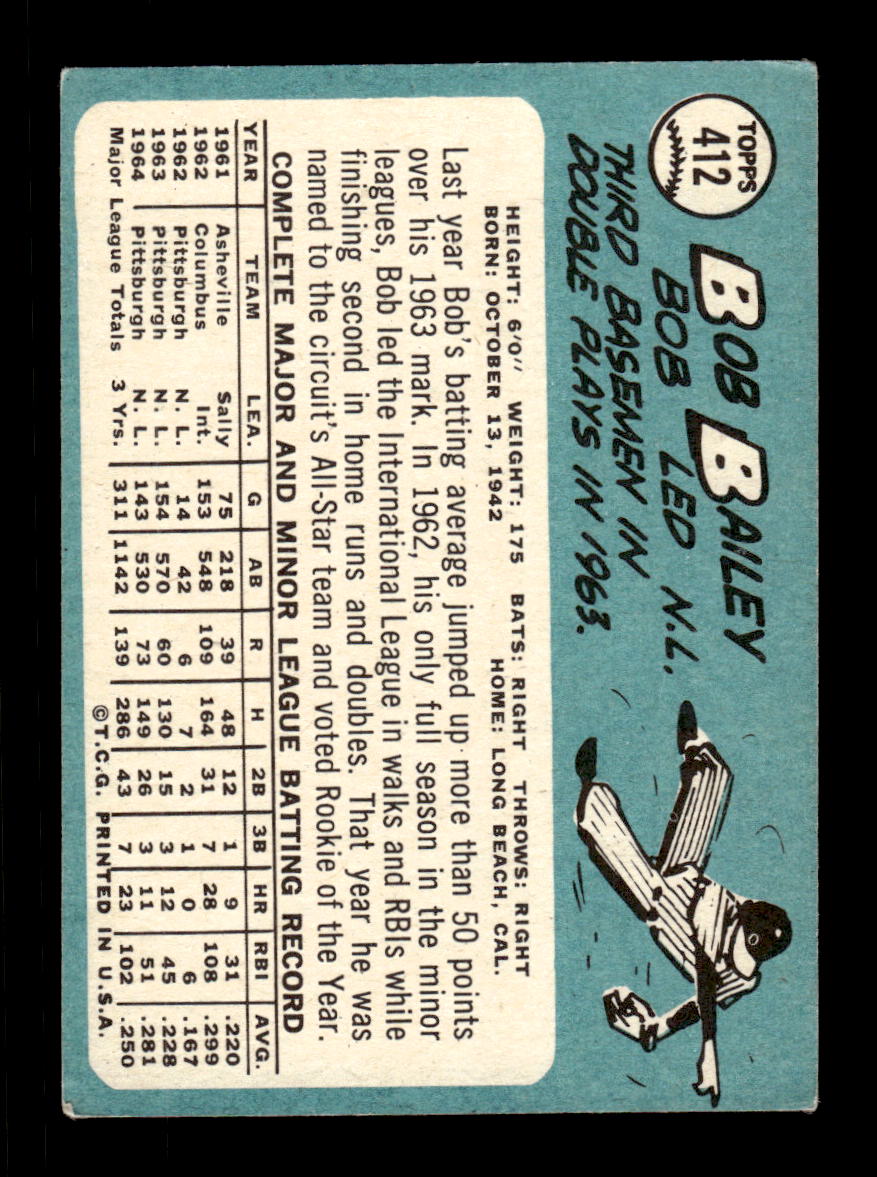 1965 Topps #412 Bob Bailey Pittsburgh Pirates VGEX CS26015652