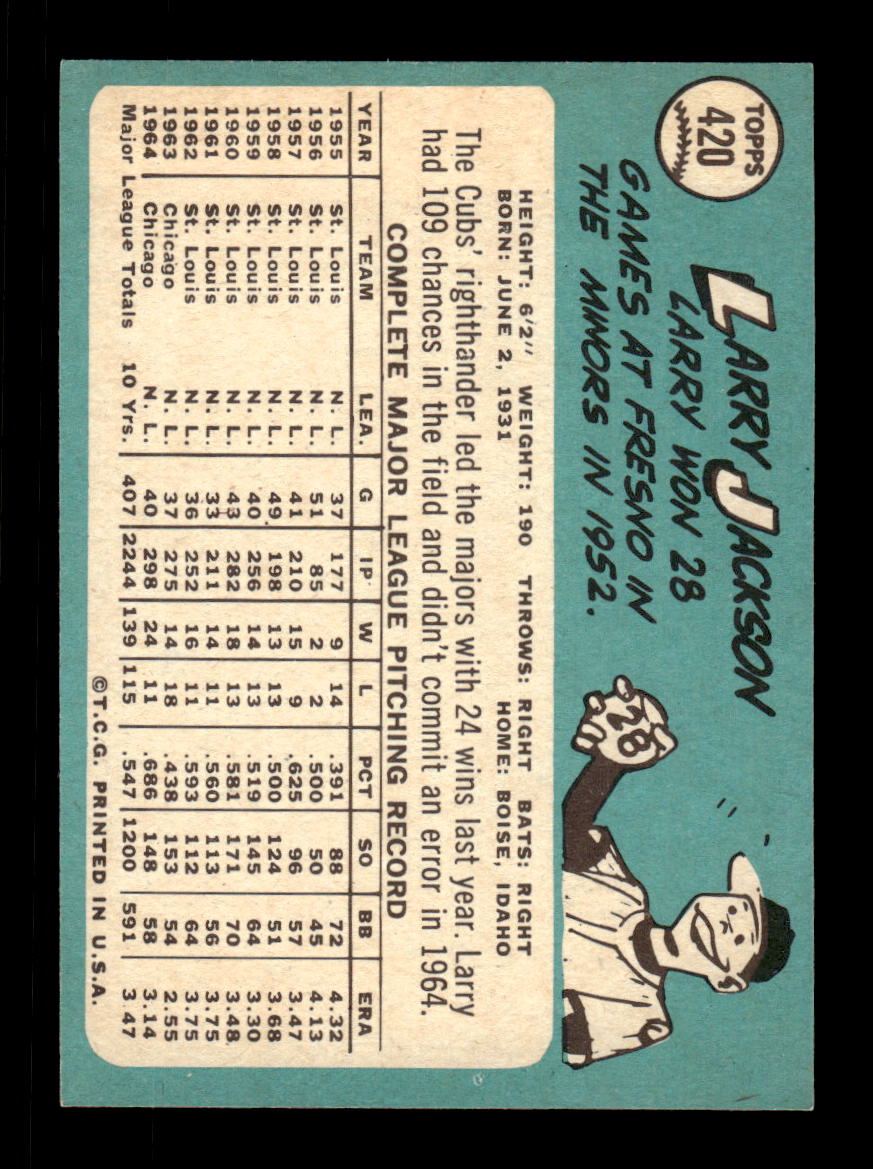 1965 Topps #420 Larry Jackson Chicago Cubs VGEX CS26015660
