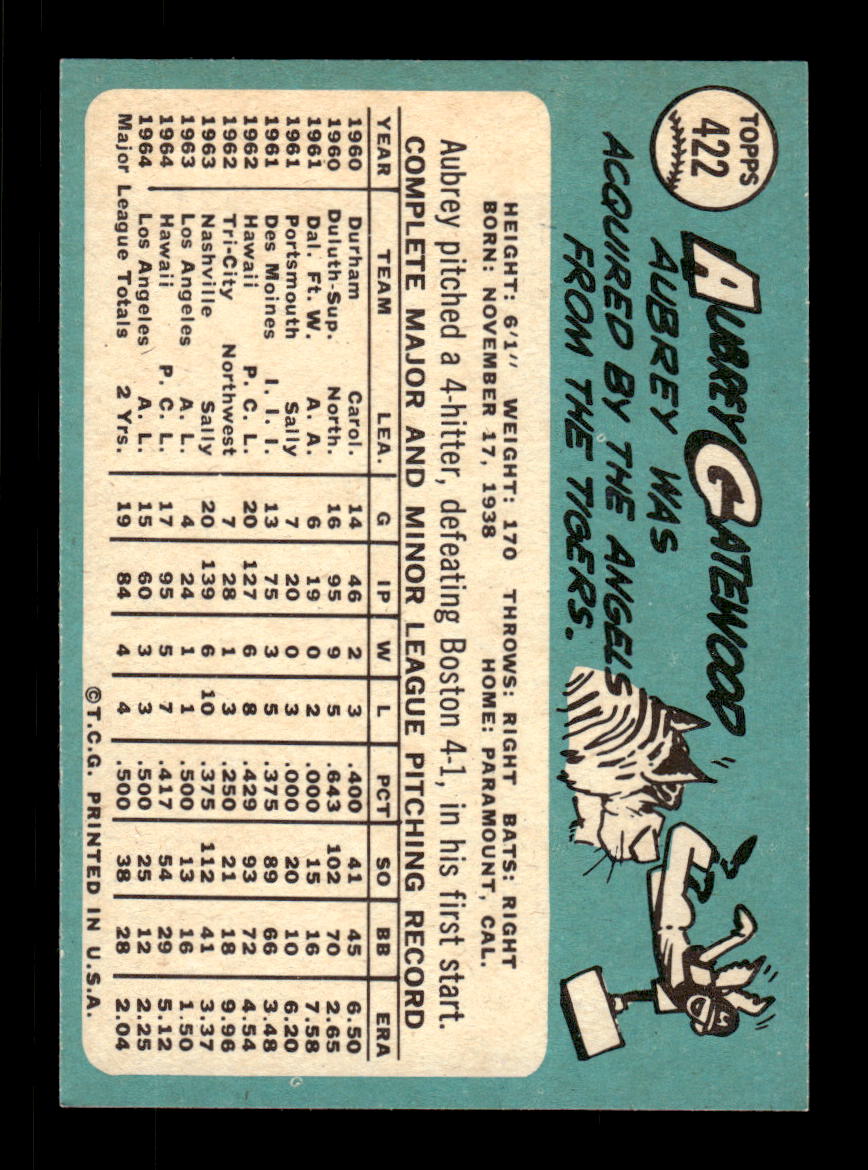 1965 Topps #422 Aubrey Gatewood Los Angeles Angels VGEX CS26015662