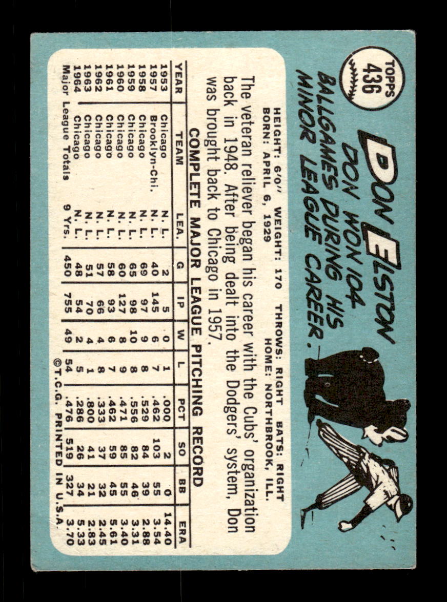 1965 Topps #436 Don Elston Chicago Cubs EXMT CS26015674