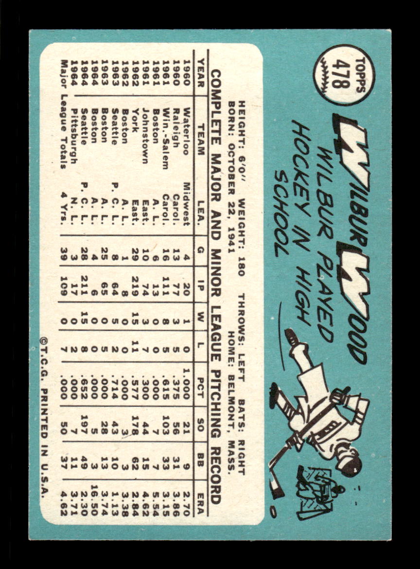 1965 Topps #478 Wilbur Wood Pittsburgh Pirates EXMT CS26015712