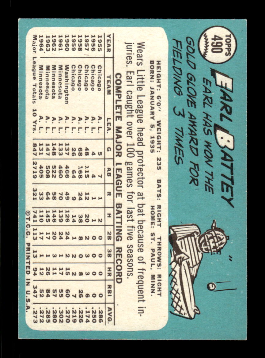 1965 Topps #490 Earl Battey Minnesota Twins EXMT CS26015724