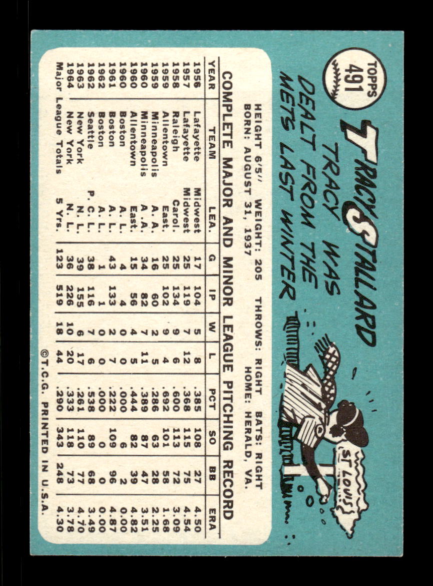 1965 Topps #491 Tracy Stallard St. Louis Cardinals EXMT CS26015725