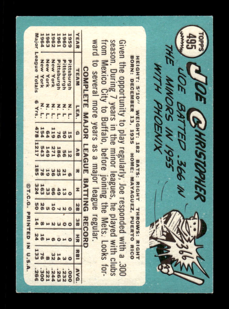 1965 Topps #495 Joe Christopher New York Mets EXMT CS26015729