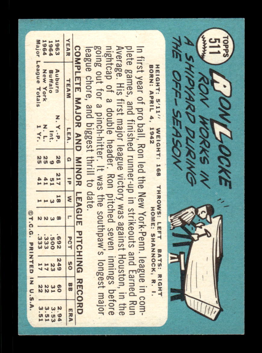 1965 Topps #511 Ron Locke New York Mets EXMT CS26015744
