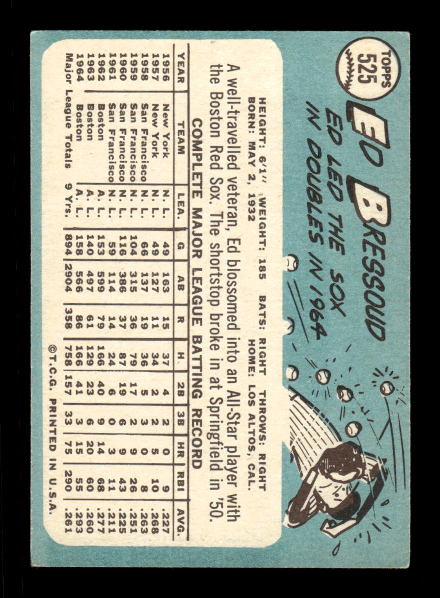 1965 Topps #525 Eddie Bressoud Boston Red Sox EXMT CS26015757