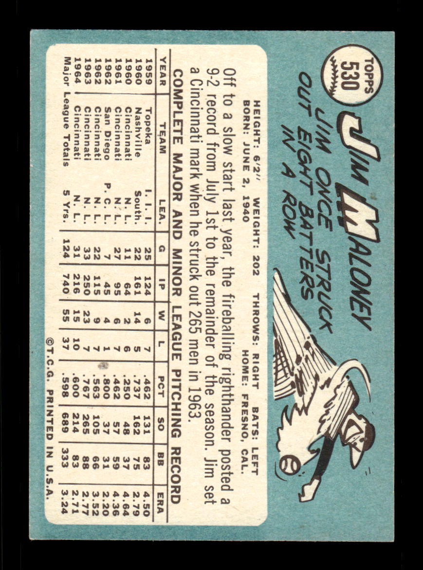1965 Topps #530 Jim Maloney Cincinnati Reds EXMT CS26015761