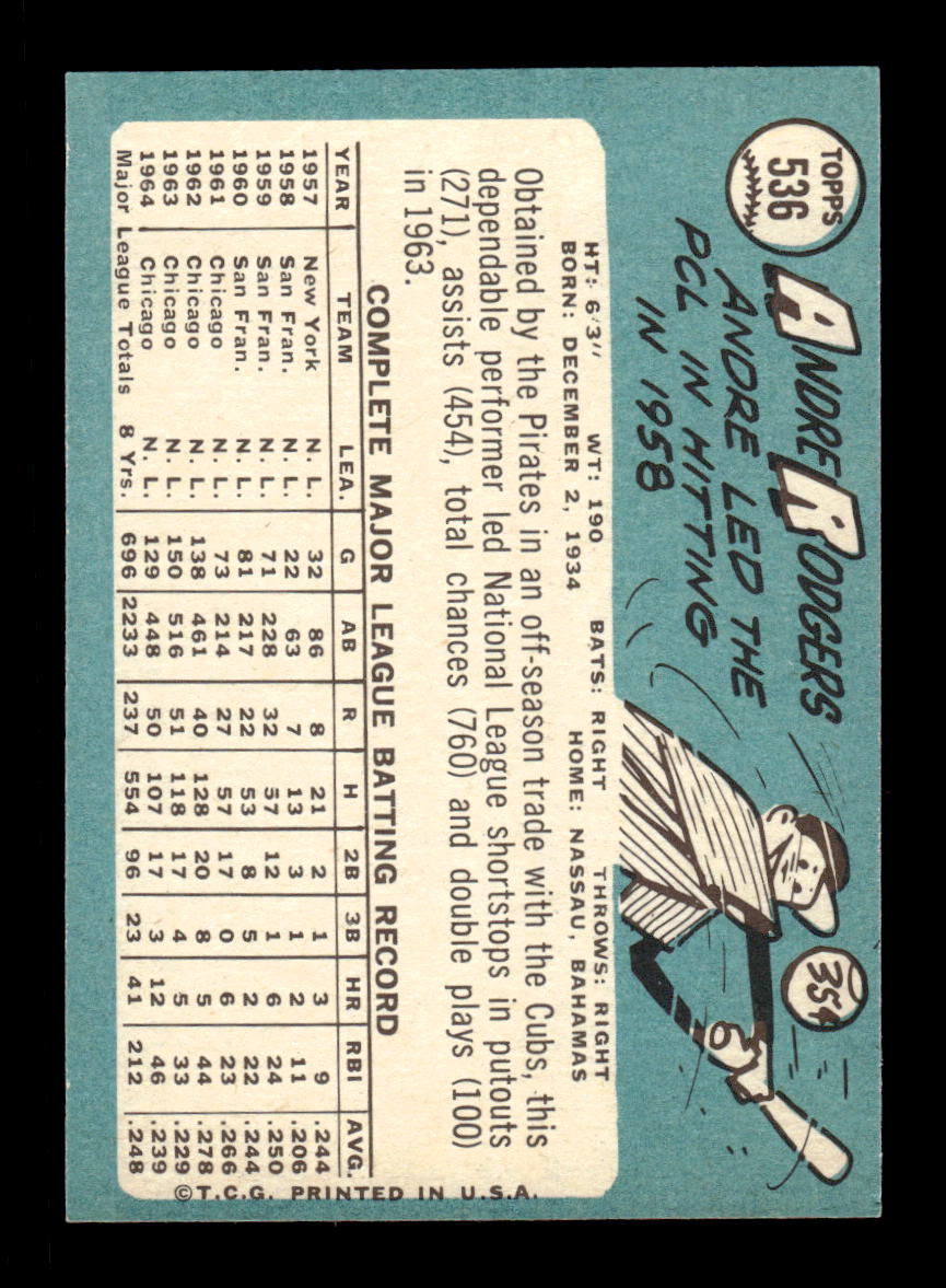 1965 Topps #536 Andre Rodgers Pittsburgh Pirates EXMT CS26015766