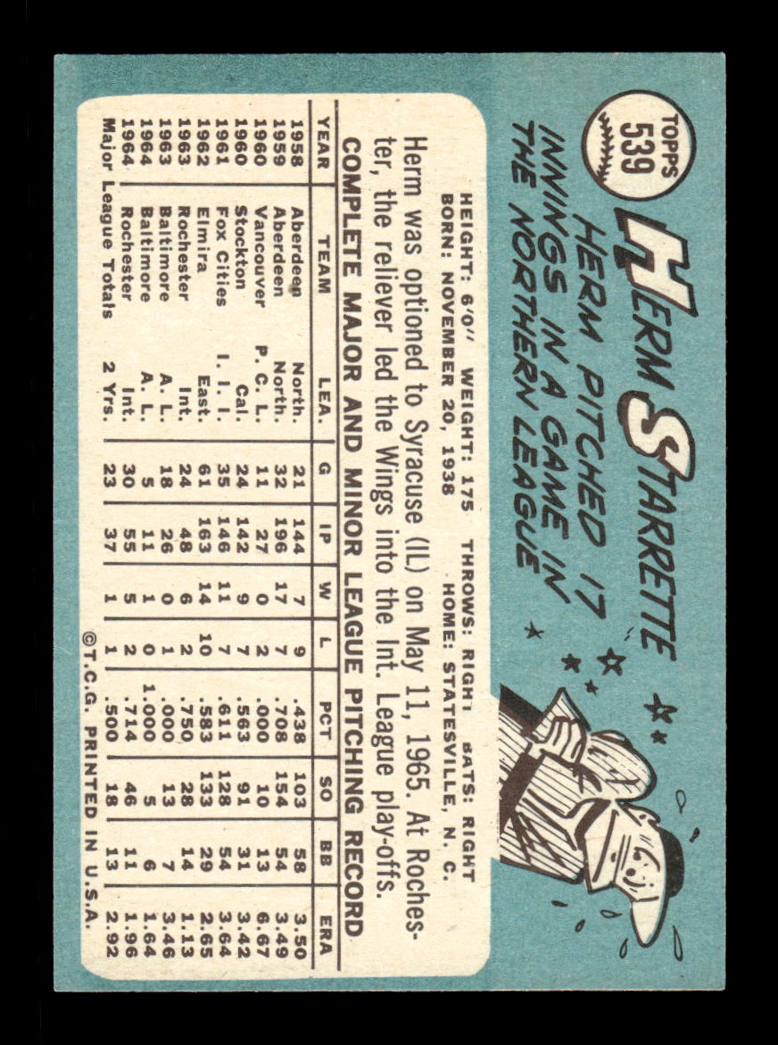 1965 Topps #539 Herm Starrette Baltimore Orioles EXMT CS26015769
