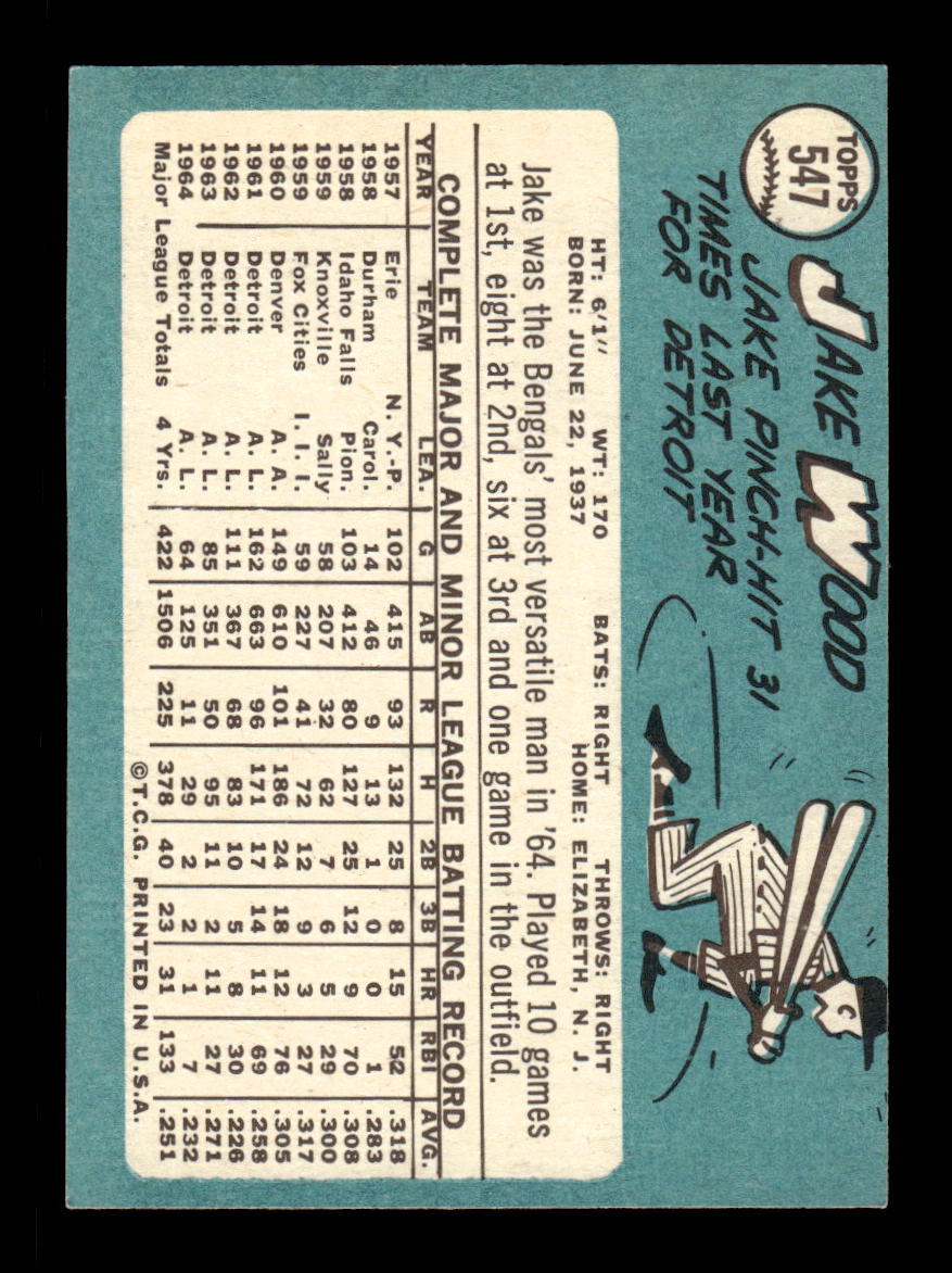 1965 Topps #547 Jake Wood Detroit Tigers EXMT CS26015776