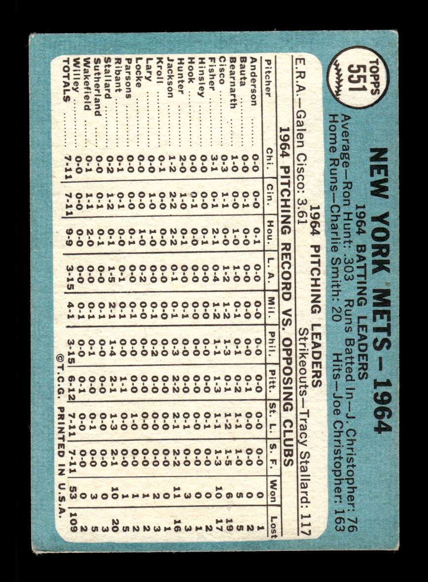 1965 Topps #551 New York Mets EXMT CS26015779