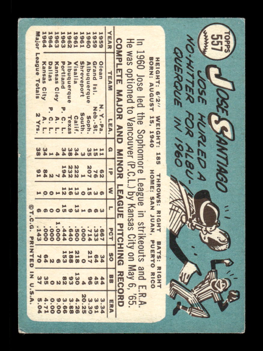 1965 Topps #557 Jose Santiago Kansas City Athletics EXMT CS26015785