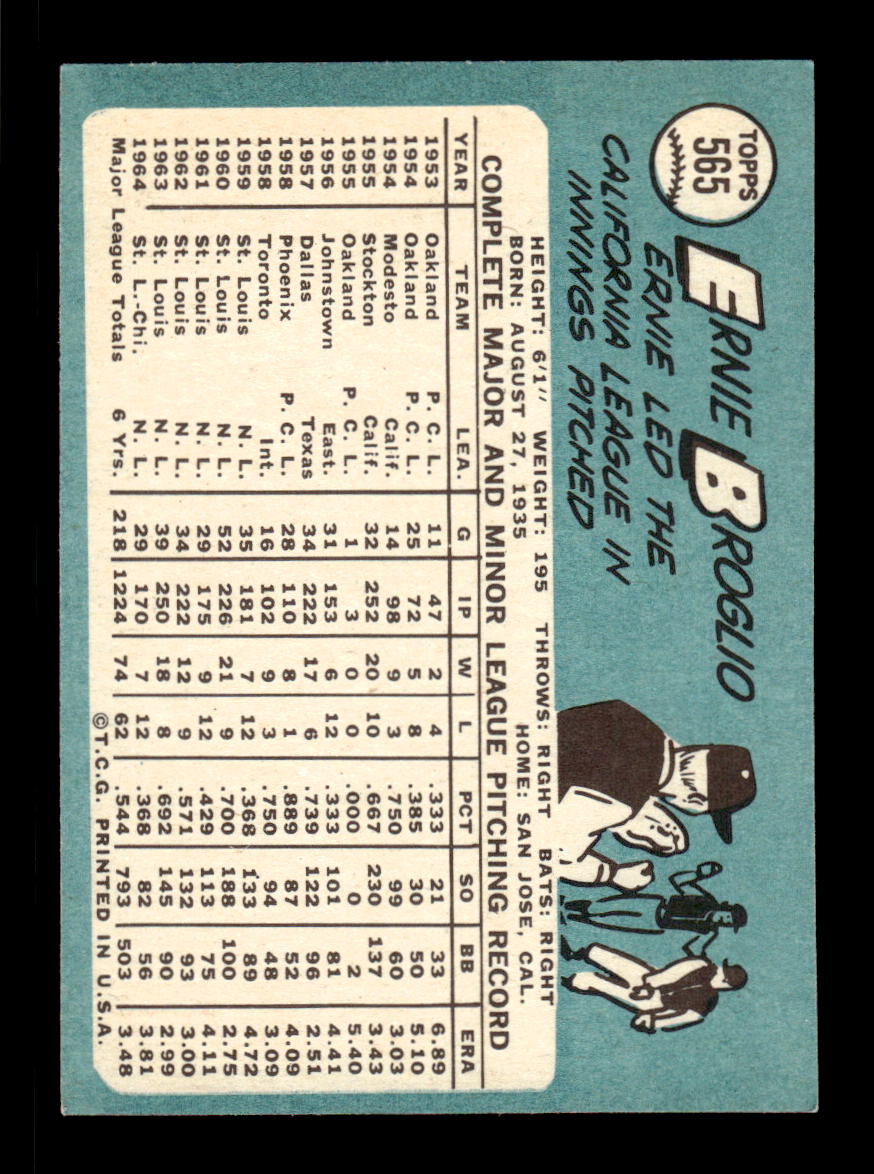 1965 Topps #565 Ernie Broglio Chicago Cubs EXMT CS26015793