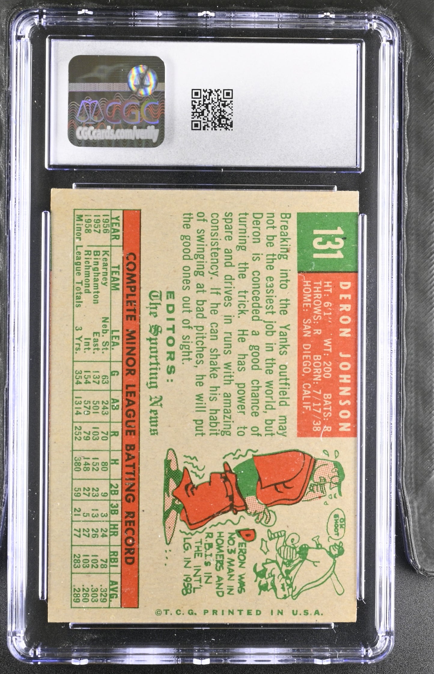 1959 Topps #131 Deron Johnson CGC 2 SN 6142657001