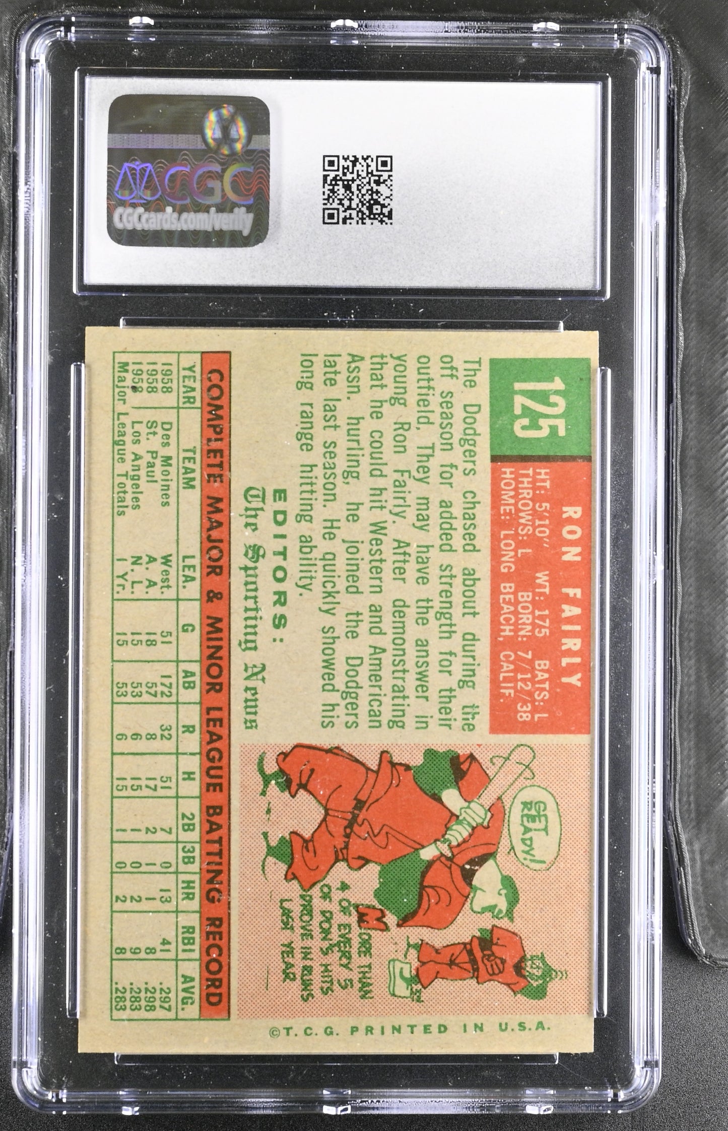 1959 Topps #125 Ron Fairly CGC 4 SN 6142657002