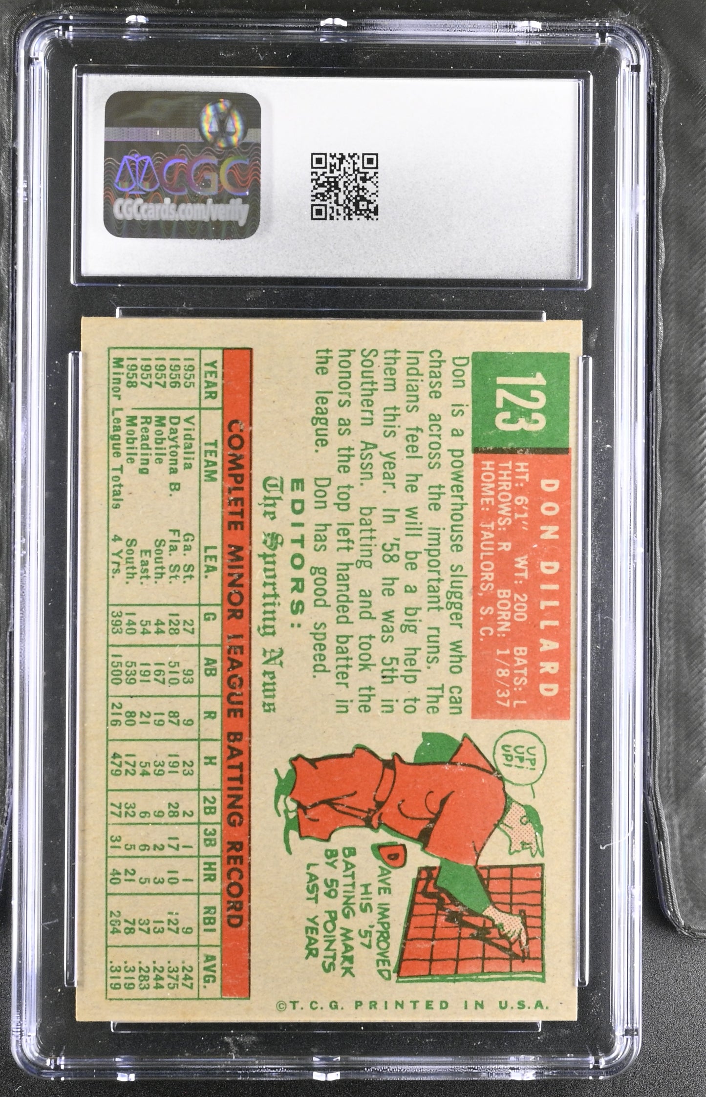 1959 Topps #123 Don Dillard CGC 5 SN 6142657003