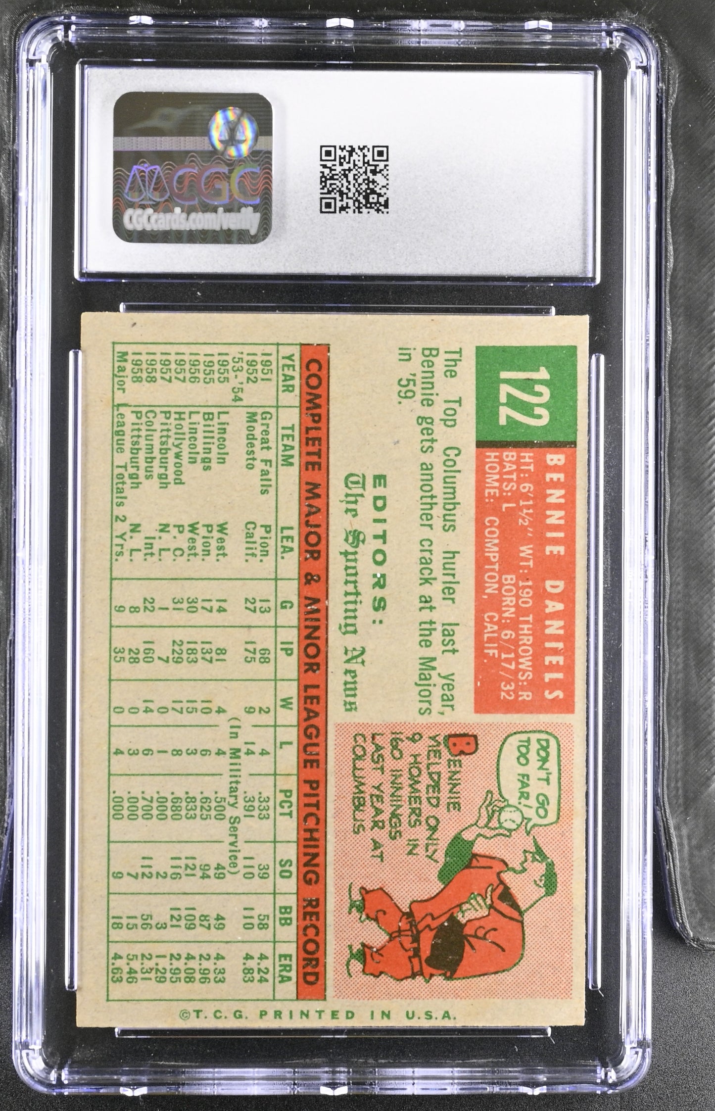 1959 Topps #122 Bennie Daniels CGC 4 SN 6142657004