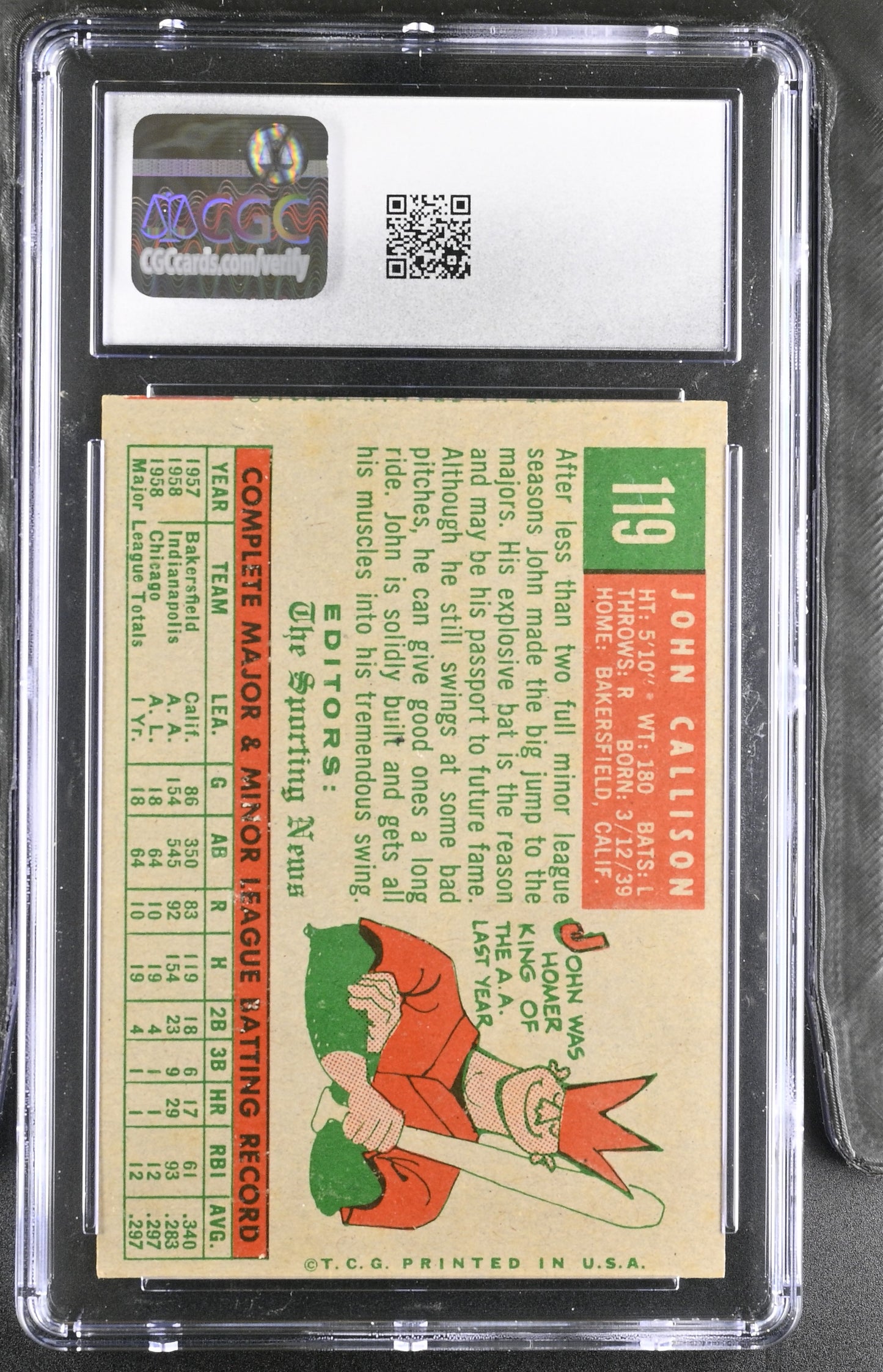 1959 Topps #119 Johnny Callison CGC 6 SN 6142657005