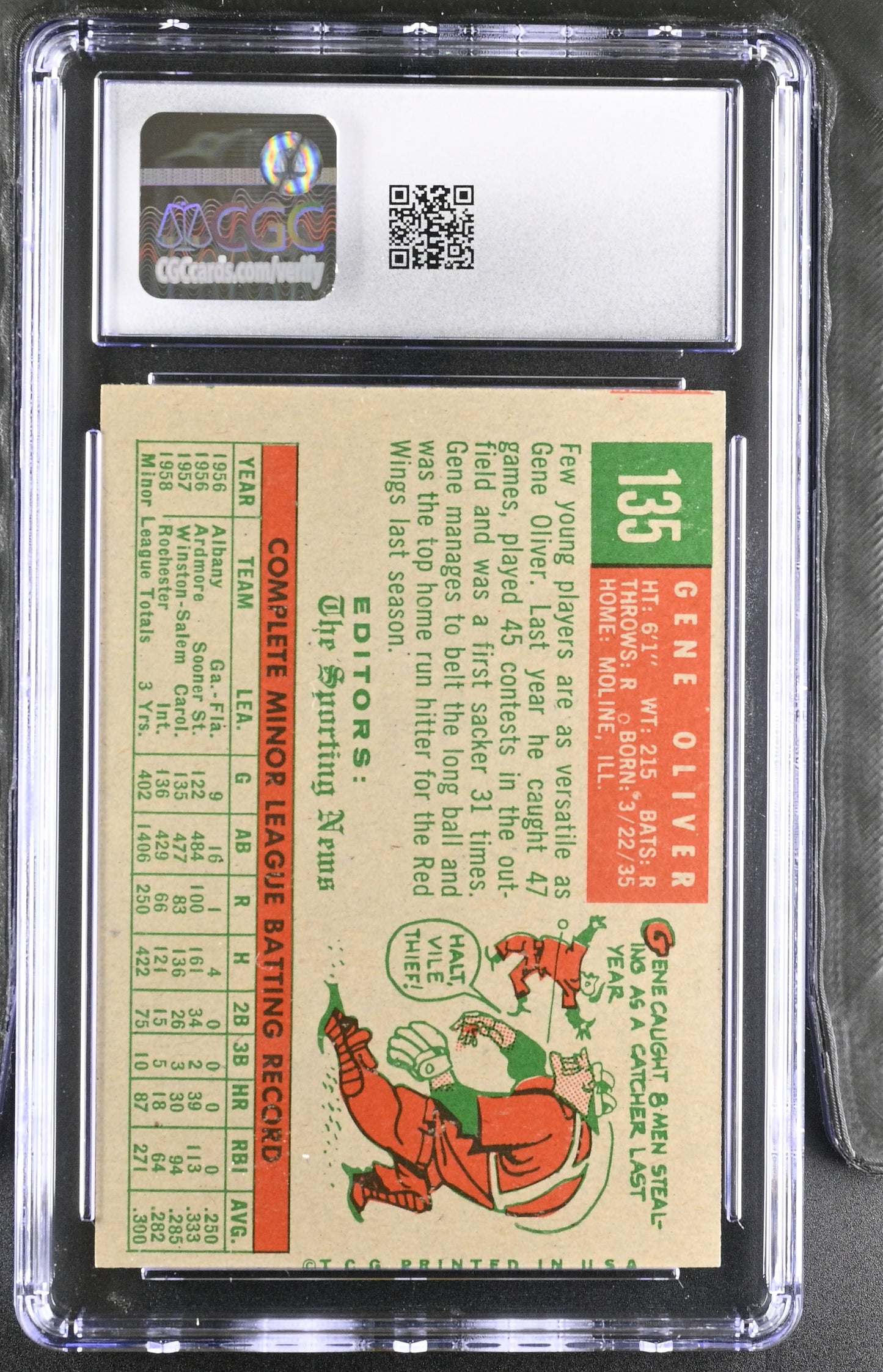 1959 Topps #135 Gene Oliver CGC 6 SN 6142657009