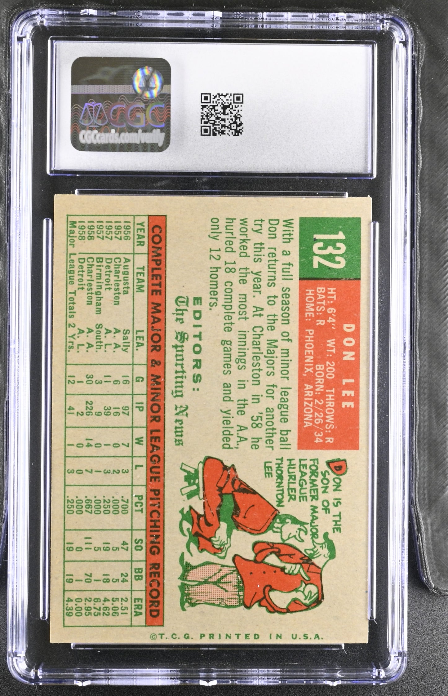 1959 Topps #132 Don Lee CGC 7 SN 6142657011