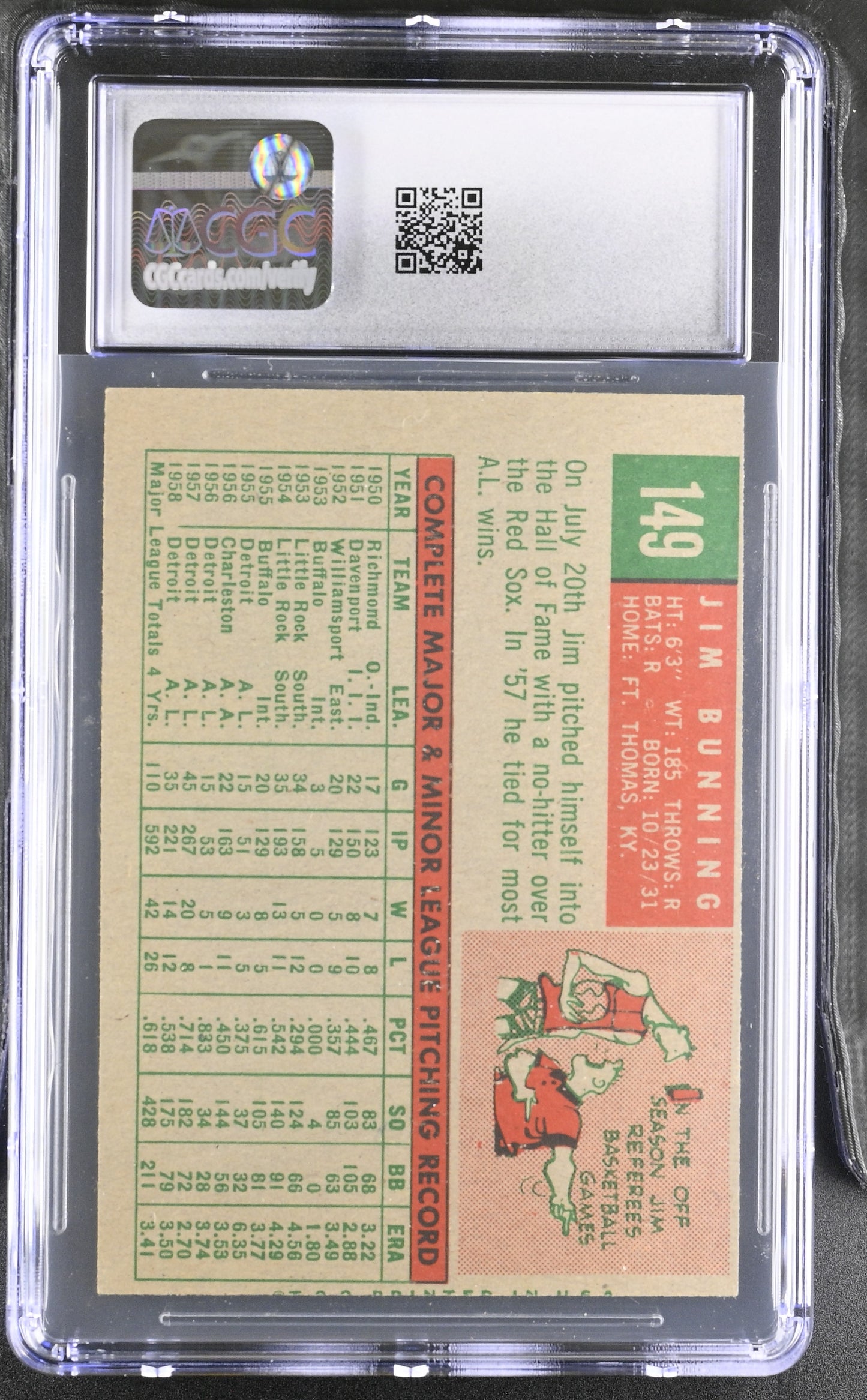 1959 Topps #149 Jim Bunning CGC 2 SN 6142657014