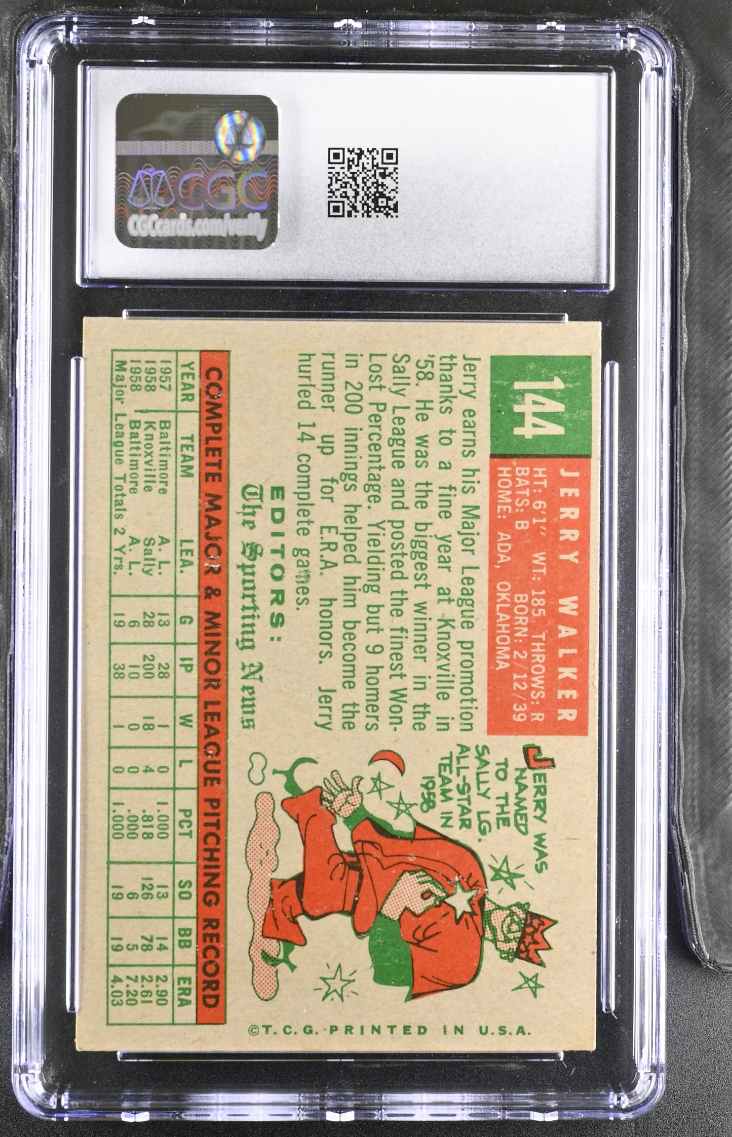 1959 Topps #144 Jerry Walker CGC 5 SN 6142657016