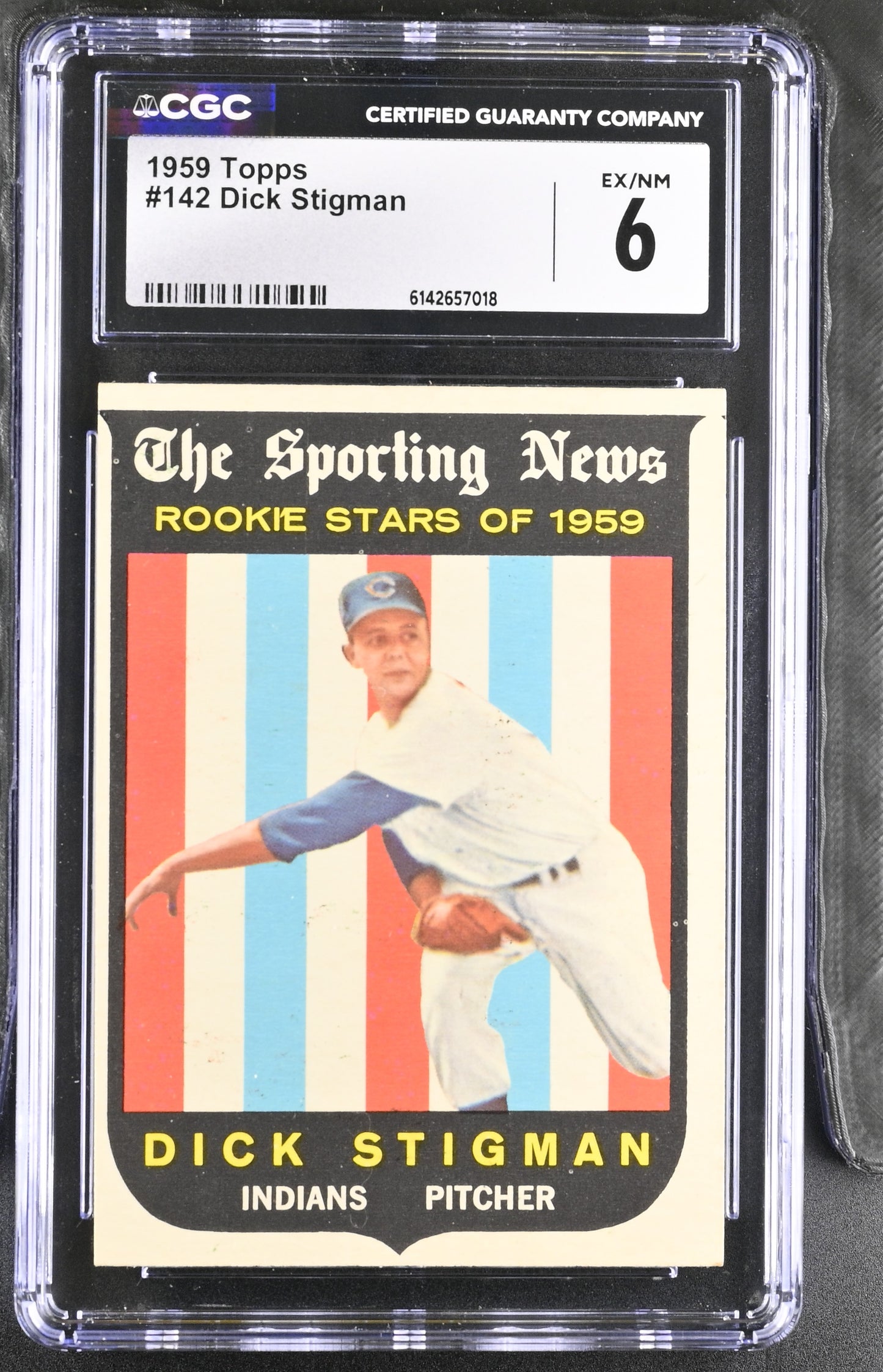 1959 Topps #142 Dick Stigman CGC 6 SN 6142657018
